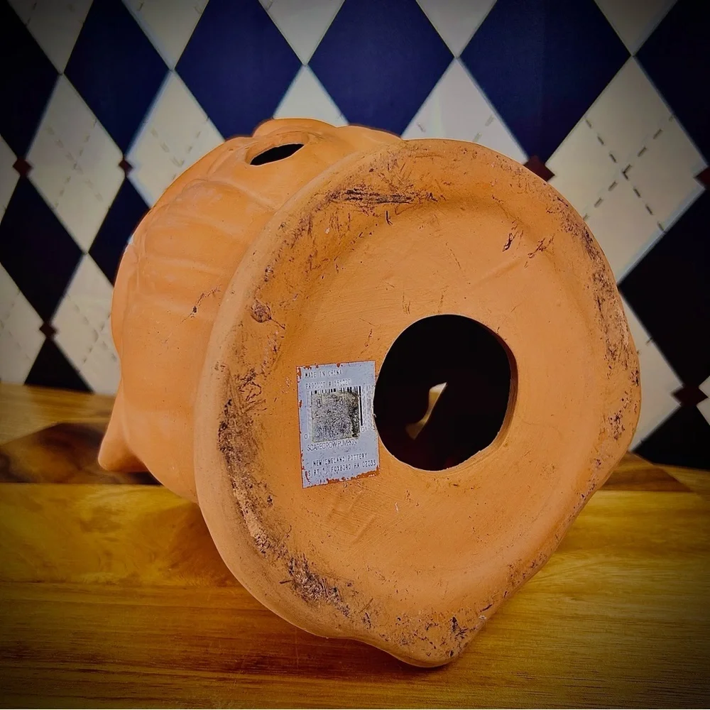 Large Terracotta‎ Jack O Lantern Scarecrow Pumpkin Candle Holder Witch Hat